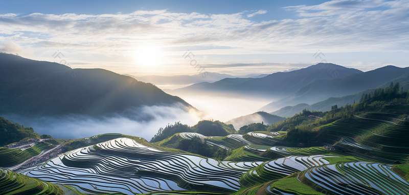航拍龙脊梯田云海的自然美景背景图,高清,摄影图,摄影图片,图片大全,摄影图免费下载